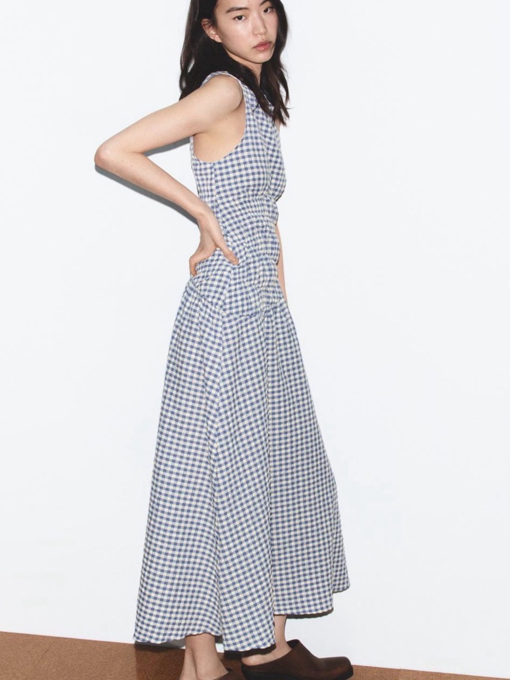 NWT ZARA GINGHAM MIDI DRESS SIZE L